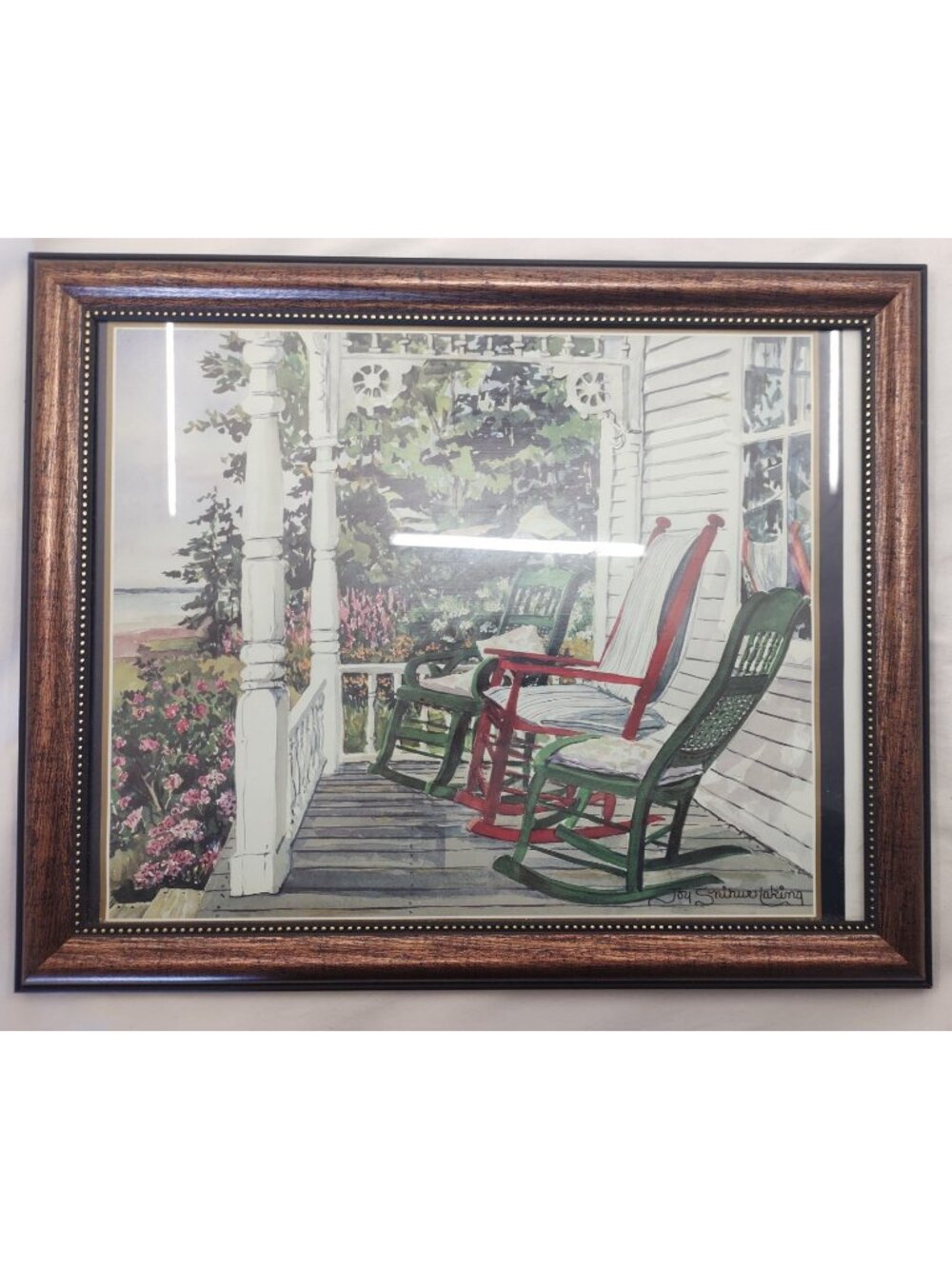 Joy Snihur Laking Framed Art Print Nova Scotia Coastal Veranda Rocking Chairs
